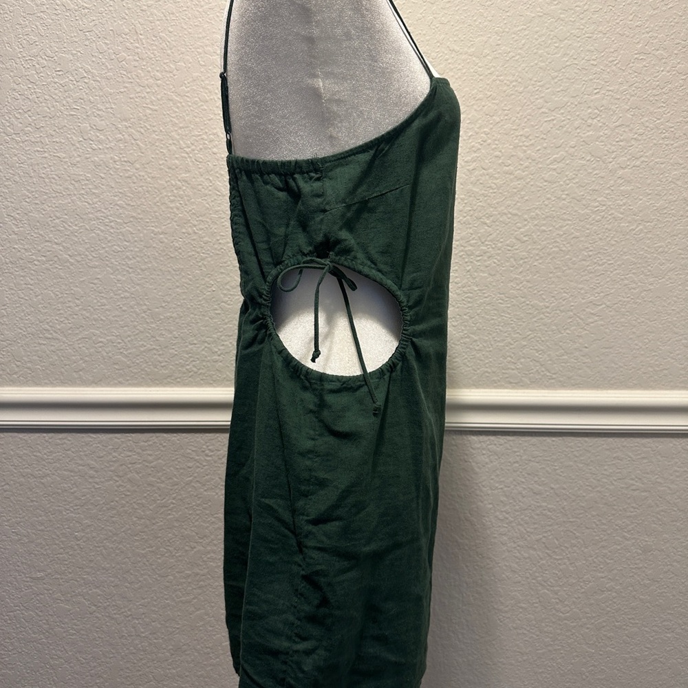 Aerie Linen Cut off side Mini Dress Forest Green Size M - Picture 6 of 6